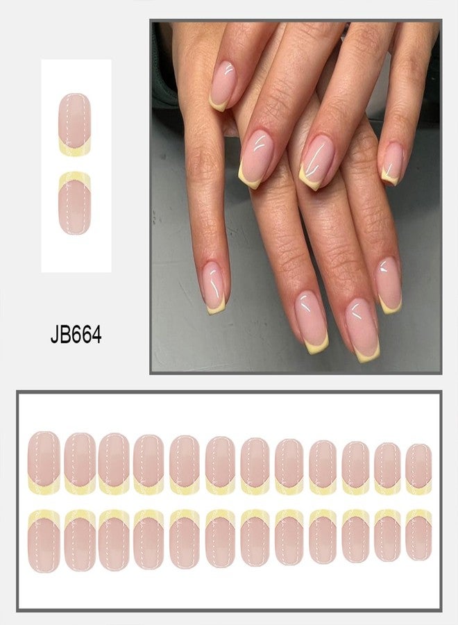 Vopintpy Yellow French Tip Press on Nails Short Square Fake Nails Glossy Acrylic Glue on Nails Reusable Full Cover Stick on Nails for Women - Image 5
